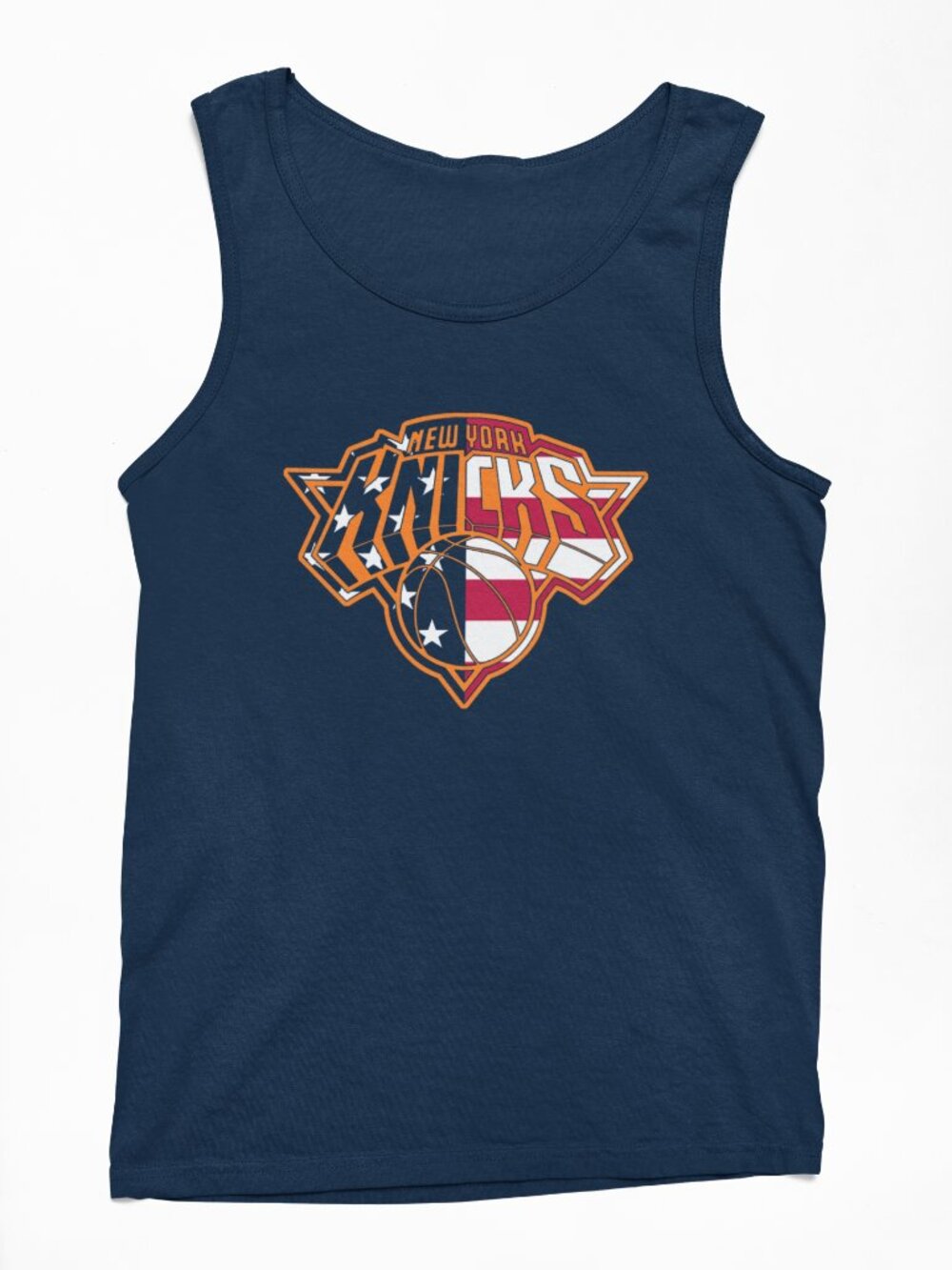 NEW York Knicks 4th July USA American Flag Team Color Pop Logo Tank Top NAVY